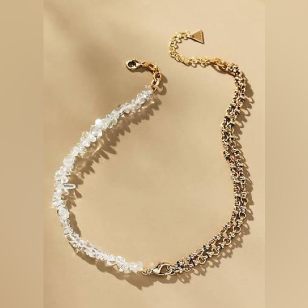 Anthropologie Half Rock Crystal Chain Necklace